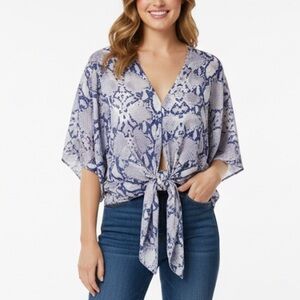 Elan Blue and White Snake Print Blouse
